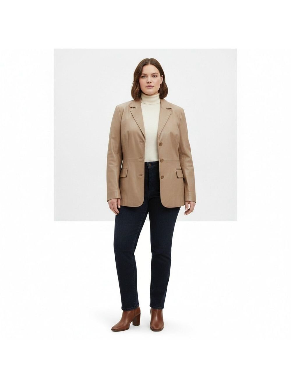 Terry Lewis Classic Luxuries Leather Blazer Jacket Camel Beige Size 2X NWOT